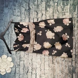 H&M | Glam Pin-Up Black and Pink Roses Strapless Party Dress